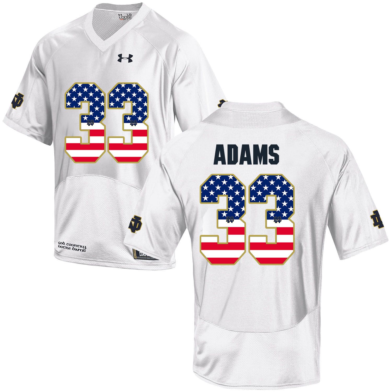 Men Norte Dame Fighting Irish #33 Adams White Flag Customized NCAA Jerseys->customized ncaa jersey->Custom Jersey